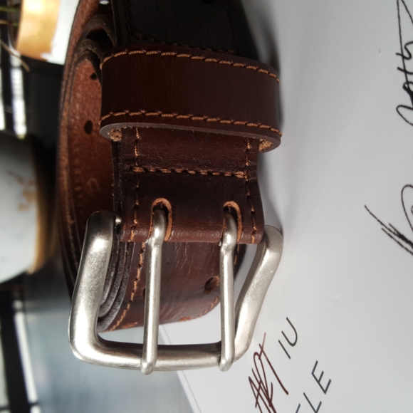 Leather belt, men's size 34 brown with double row of holes - Picture 6 of 6